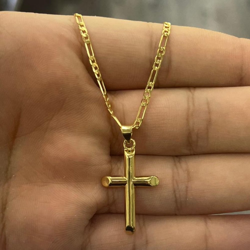 Crucifix Pendant Necklace Figaro Chain Gifts Jewelry Everyday For Womens